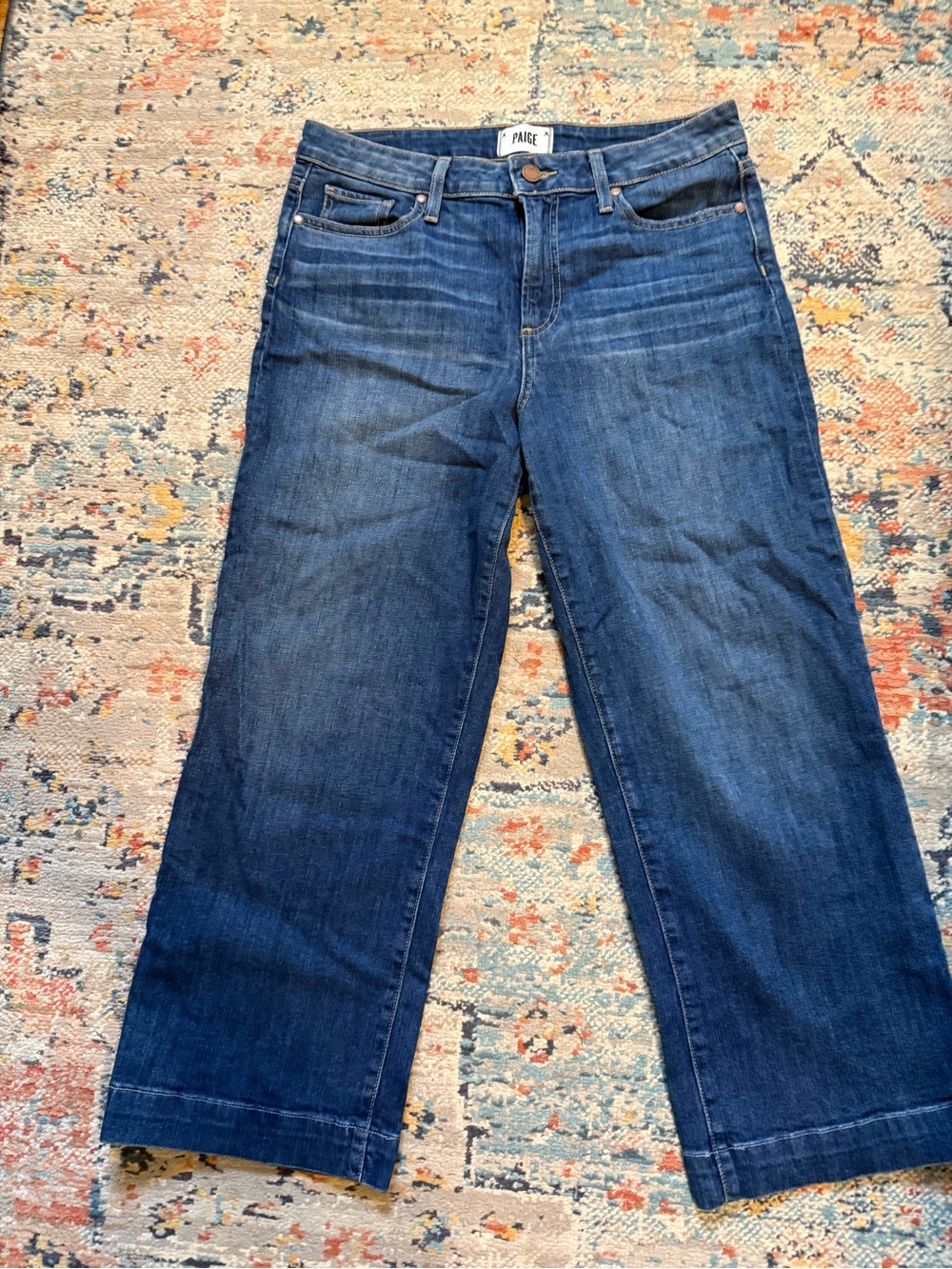 PAIGE Nellie Wide Leg Crop Jeans in Deep Indigo Blue
